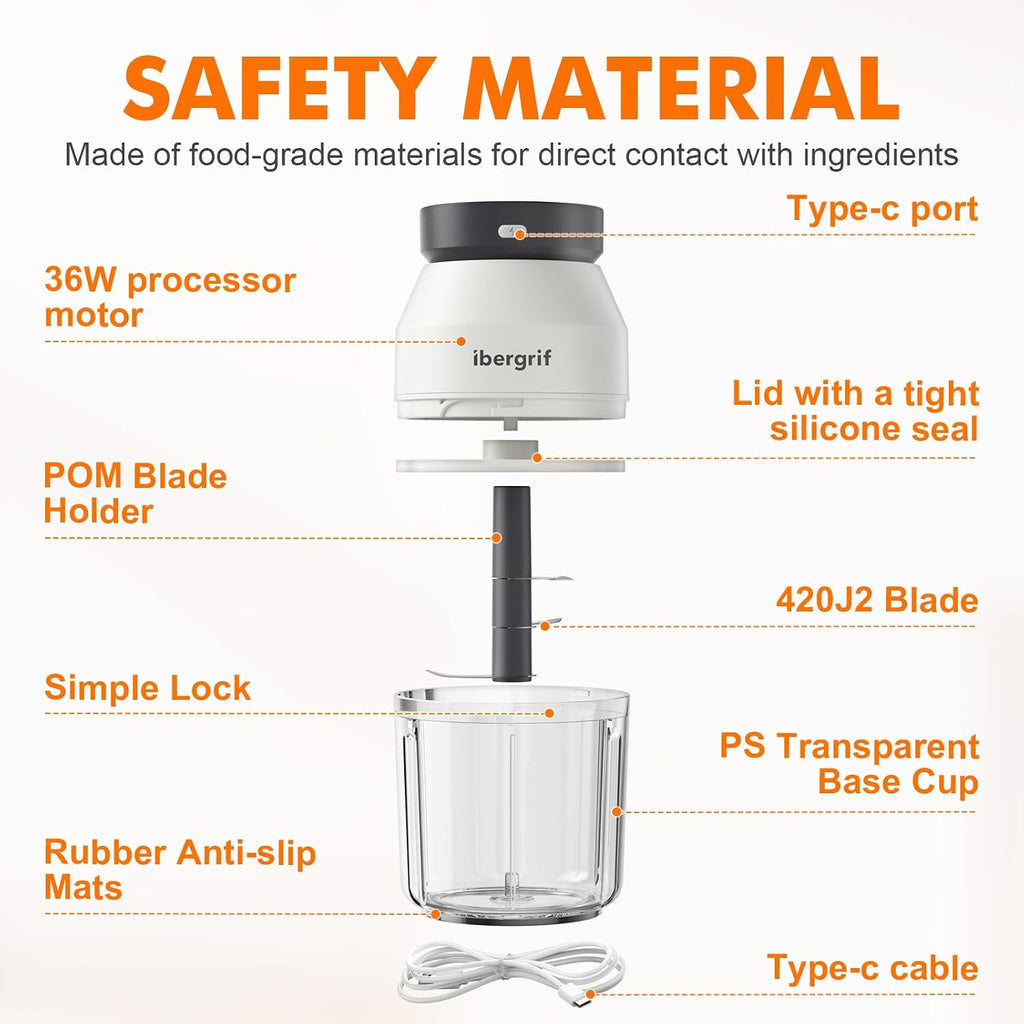 M503 Food Chopper Electric, Mini Chopper Food Processor, 400Ml Blender Bowl, One Touch Operation, BPA Free, USB Charging, Portable Food Blender for Chopping Baby Food, Meat, Fruit, Vegetable