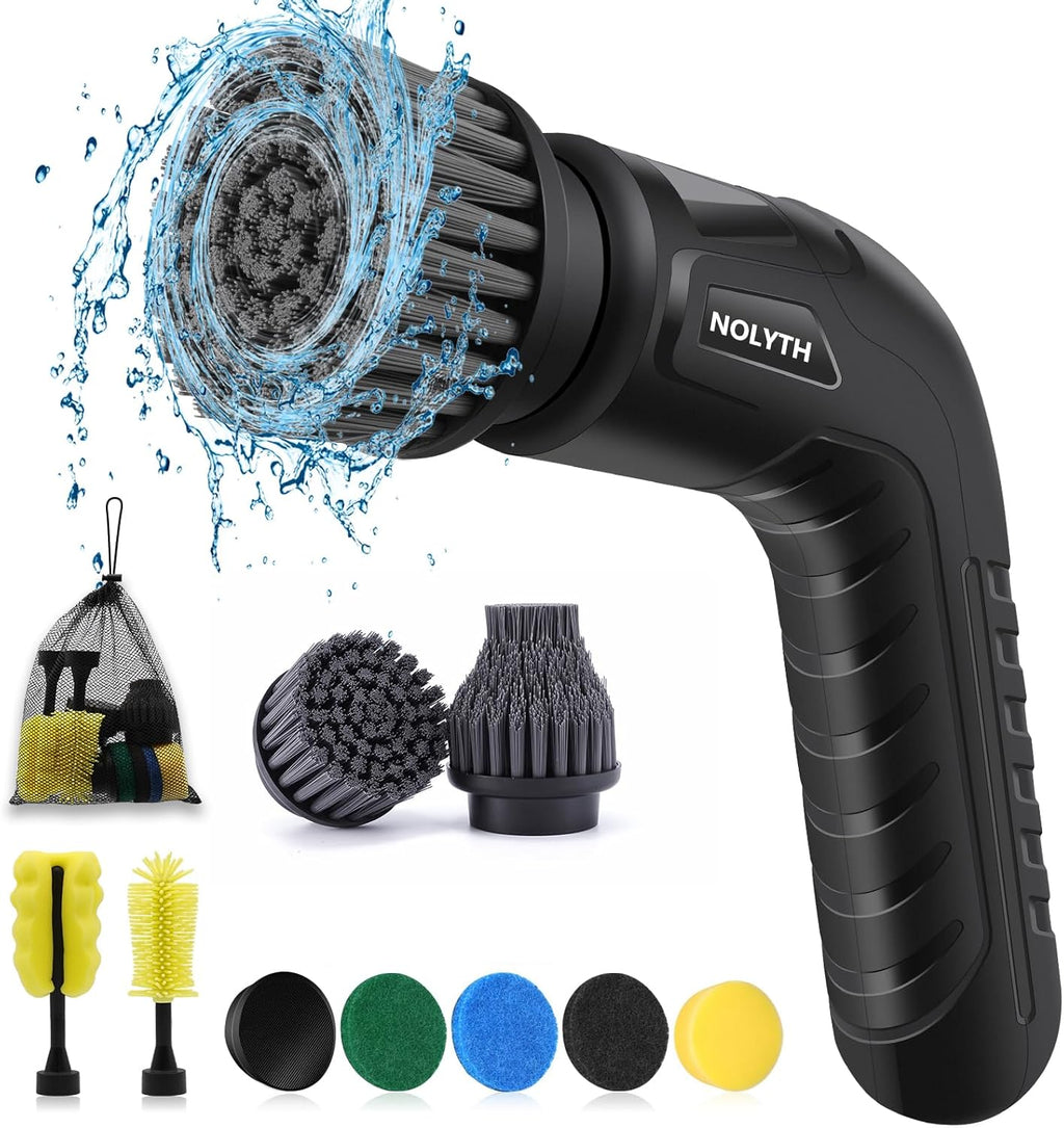 Electric Scrubber Power Spin Scrubber Cordless, Electric Spin Scrubber with 8 Brush Heads 1 Net Bag, Electric Scrubbing Brush 2 Speed, Electric Cleaning Brush for Bathroom Shower Floor Grout