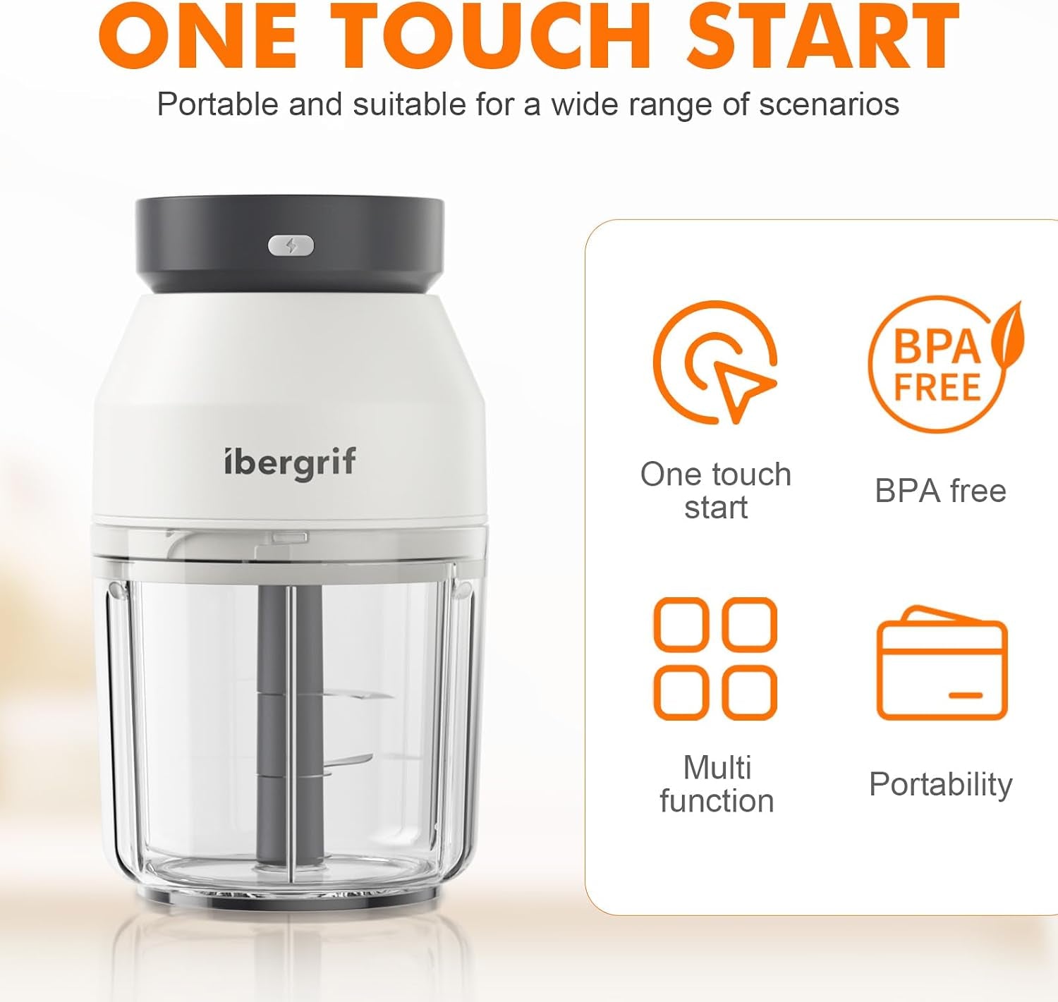 M503 Food Chopper Electric, Mini Chopper Food Processor, 400Ml Blender Bowl, One Touch Operation, BPA Free, USB Charging, Portable Food Blender for Chopping Baby Food, Meat, Fruit, Vegetable