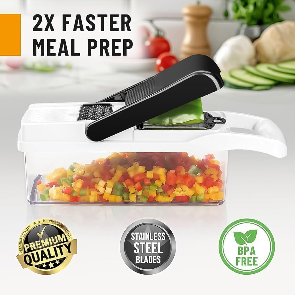 Vegetable Chopper, Vegetable Chopping, 18-In-1 Deluxe Vegetable Chopper Kitchen Gifts | Onion Chopper & Dicer | Peeler, Spiralizer, Lemon Squeezer, Egg Slicer & Seperator