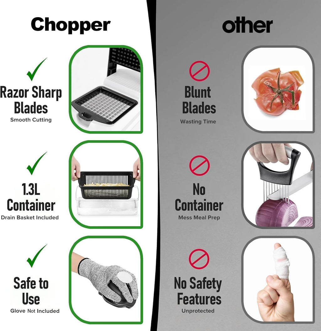 Vegetable Chopper, Vegetable Chopping, 18-In-1 Deluxe Vegetable Chopper Kitchen Gifts | Onion Chopper & Dicer | Peeler, Spiralizer, Lemon Squeezer, Egg Slicer & Seperator