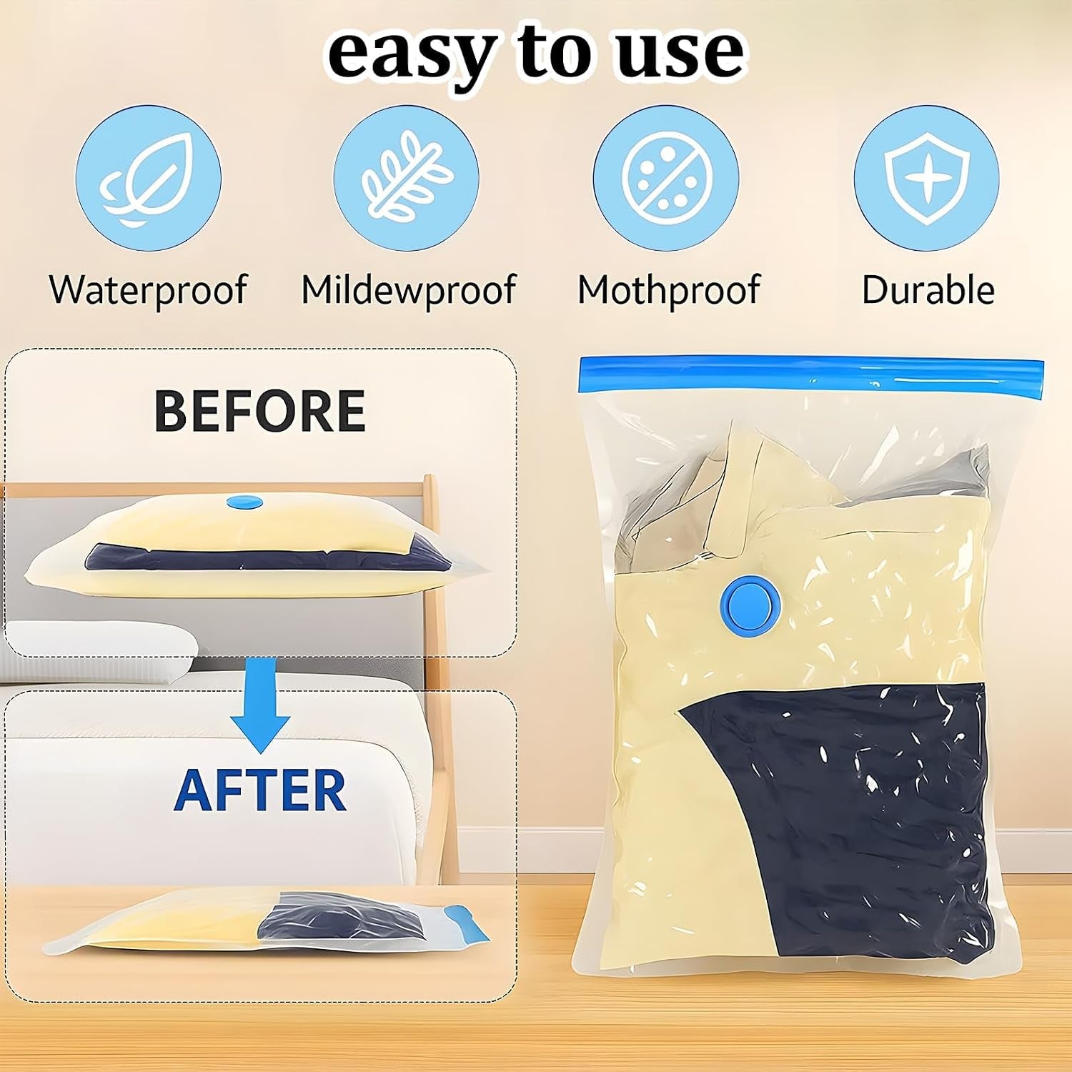 6 Pack Small Vacuum Bags for Travel, Vacuum Storage Bags for Clothes, Space Saving Vacuum Pack Bags for Seasonal Storage, Dormitory and Moving, Vacuum Pack Bags for Clothes