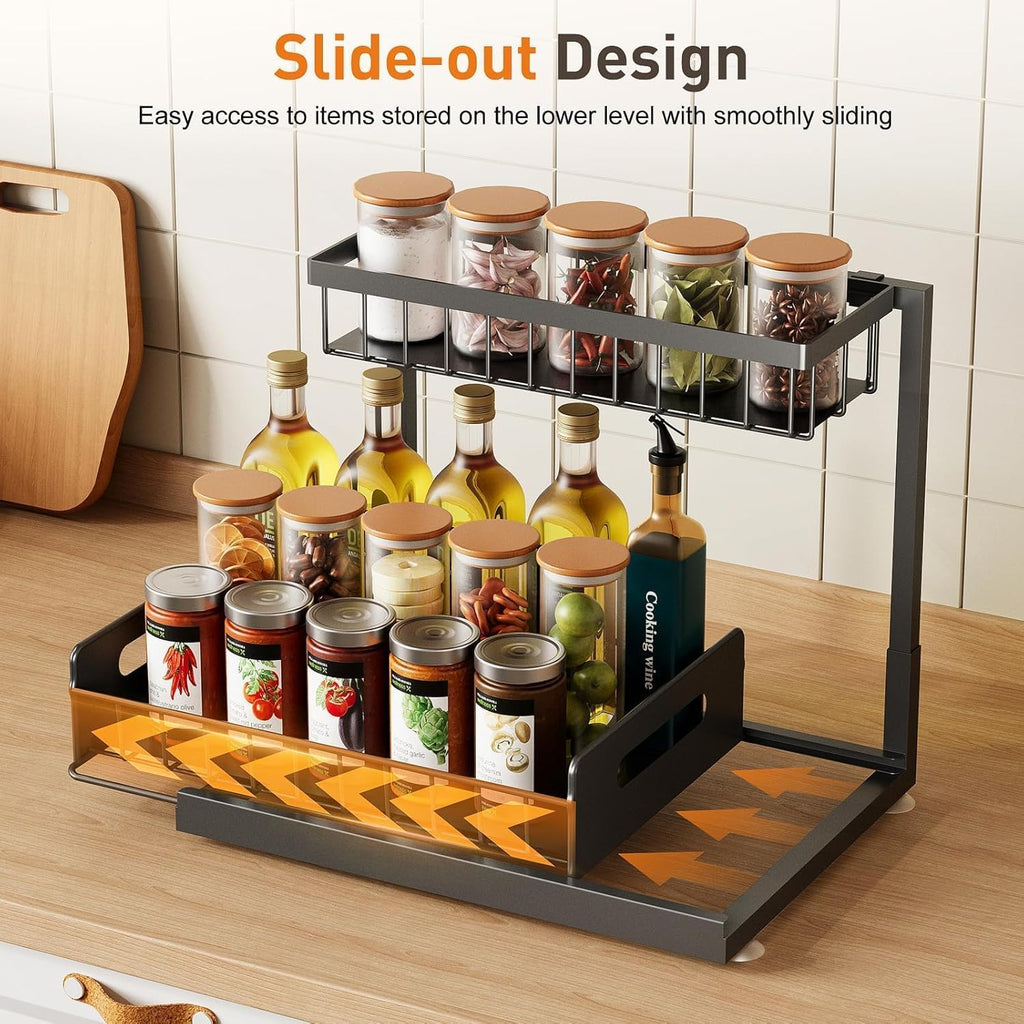 Under Sink Organizer, Pull Out Cabinet Organizer 2-Tier Slide Out Sliding Shelf under Cabinet Storage Multi-Use for under Kitchen Bathroom Sink Organizers and Storage