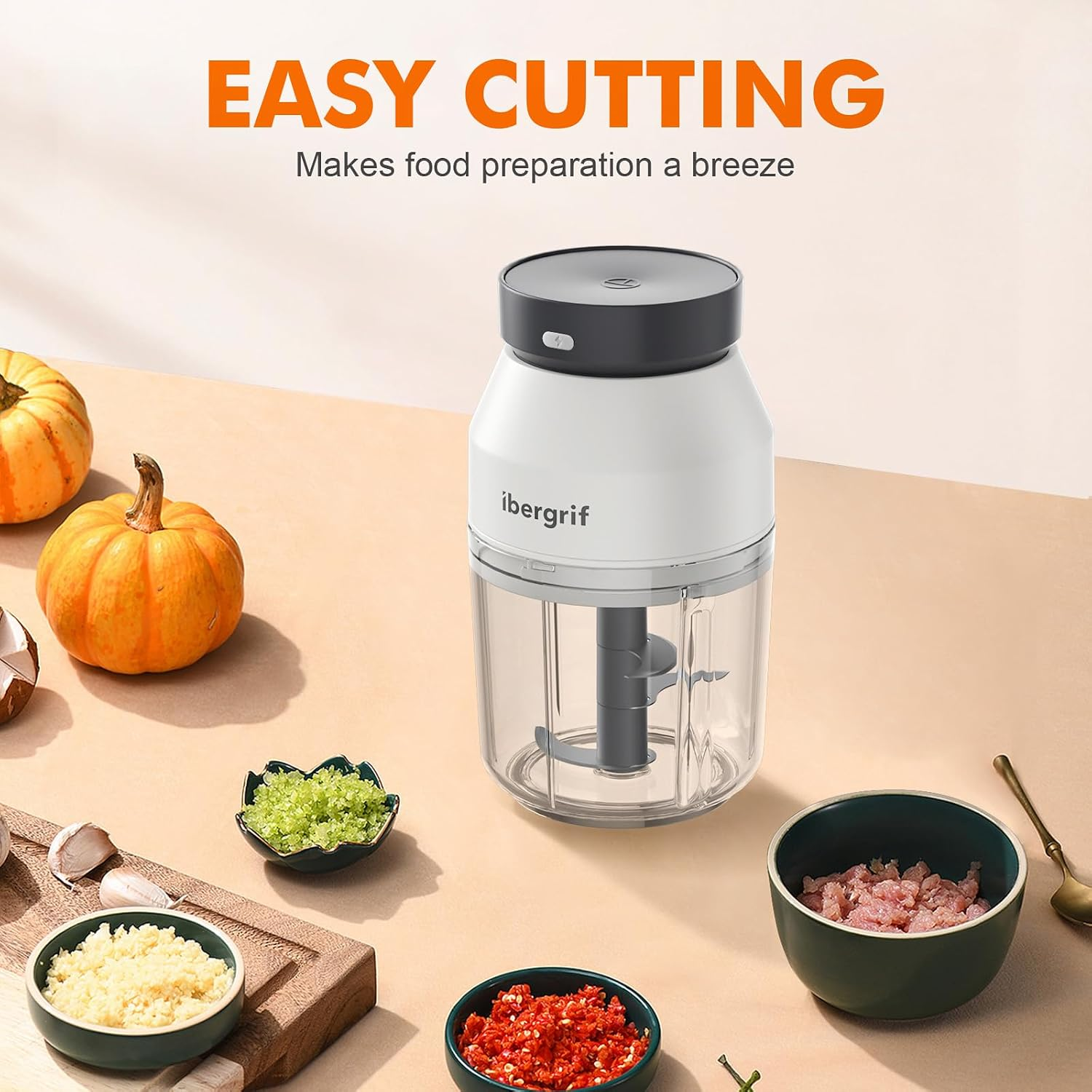 M503 Food Chopper Electric, Mini Chopper Food Processor, 400Ml Blender Bowl, One Touch Operation, BPA Free, USB Charging, Portable Food Blender for Chopping Baby Food, Meat, Fruit, Vegetable