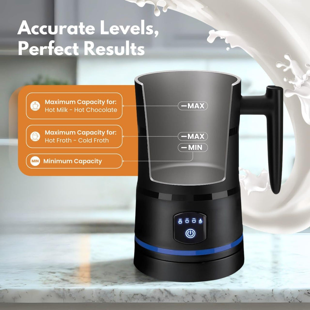 Electric Milk Frother – Professional Automatic Foam Maker for Lattes, Cappuccinos & Hot Chocolates, Stainless Steel, Whisk & Froth in Seconds, Versatile Modes – Ideal for Home & Office Use