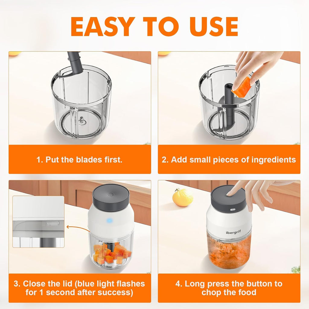 M503 Food Chopper Electric, Mini Chopper Food Processor, 400Ml Blender Bowl, One Touch Operation, BPA Free, USB Charging, Portable Food Blender for Chopping Baby Food, Meat, Fruit, Vegetable