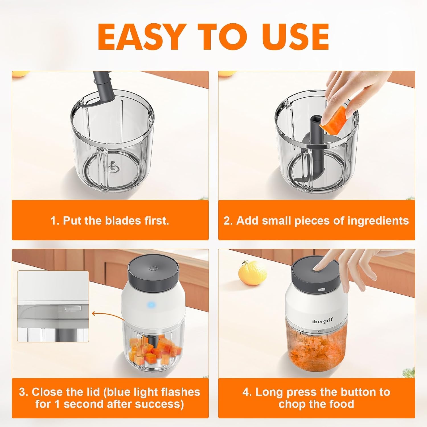 M503 Food Chopper Electric, Mini Chopper Food Processor, 400Ml Blender Bowl, One Touch Operation, BPA Free, USB Charging, Portable Food Blender for Chopping Baby Food, Meat, Fruit, Vegetable