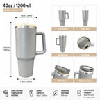40Oz 1200ML Insulated Tumbler W/Handle & Straw, Double Wall Thermal Cup, Travel Coffee Mug, Gift