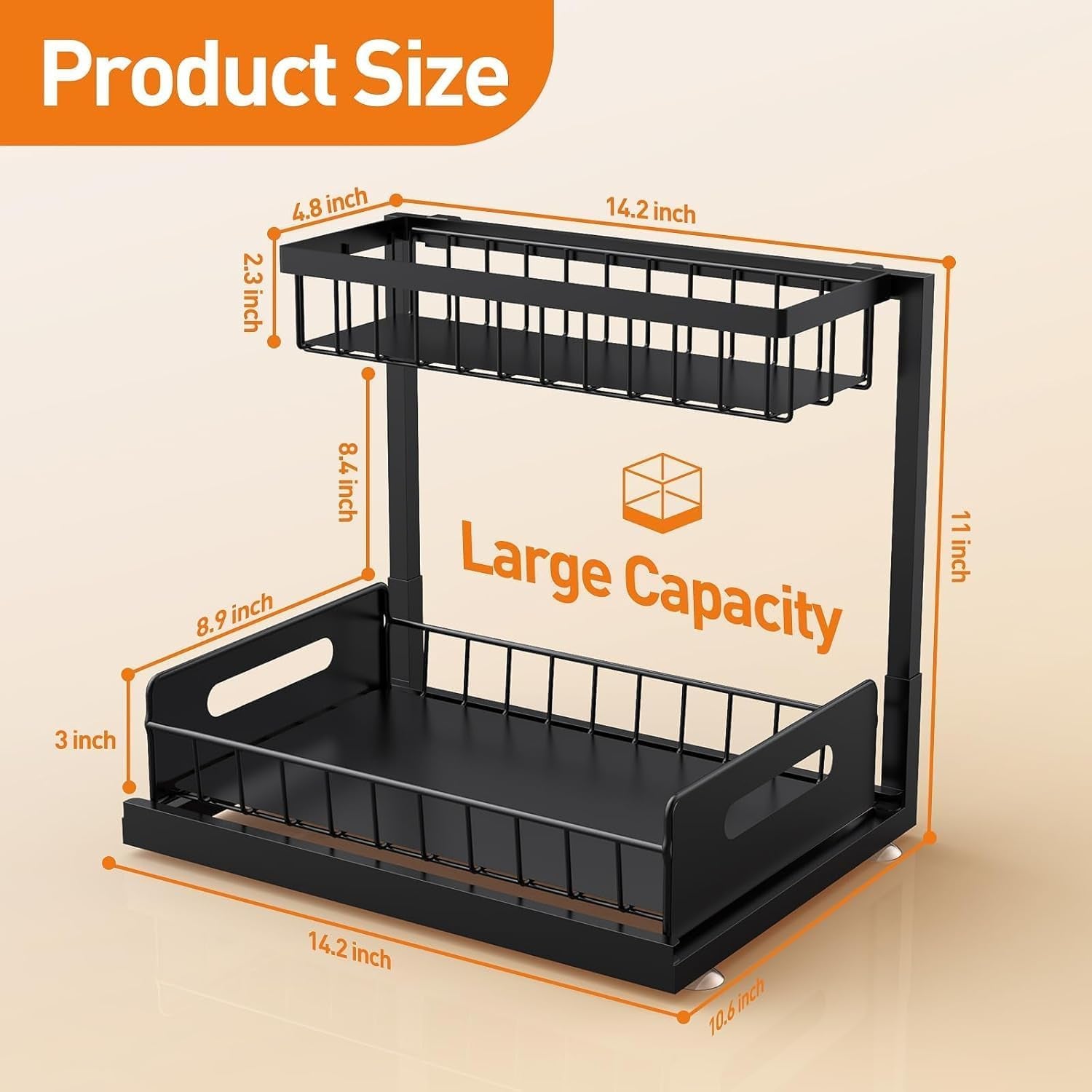 Under Sink Organizer, Pull Out Cabinet Organizer 2-Tier Slide Out Sliding Shelf under Cabinet Storage Multi-Use for under Kitchen Bathroom Sink Organizers and Storage