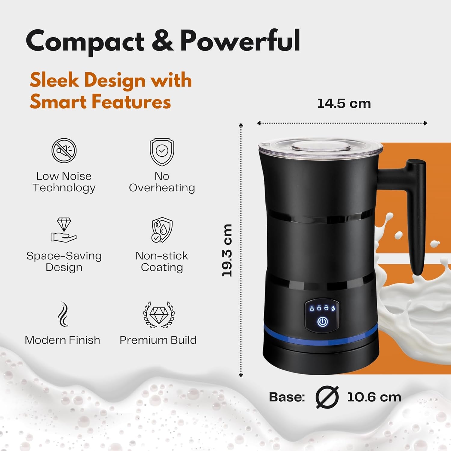 Electric Milk Frother – Professional Automatic Foam Maker for Lattes, Cappuccinos & Hot Chocolates, Stainless Steel, Whisk & Froth in Seconds, Versatile Modes – Ideal for Home & Office Use