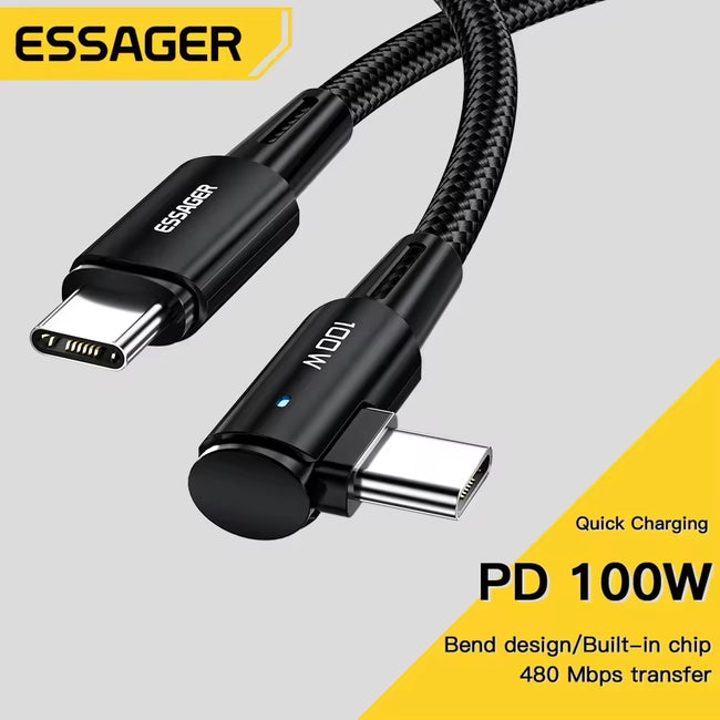 100W USB Type C to USB C Cable 90 Degree Angle for Ipad Macbook Pro Xiaomi Samsung Huawei Fast Charging Type-C Date Wire Main Image