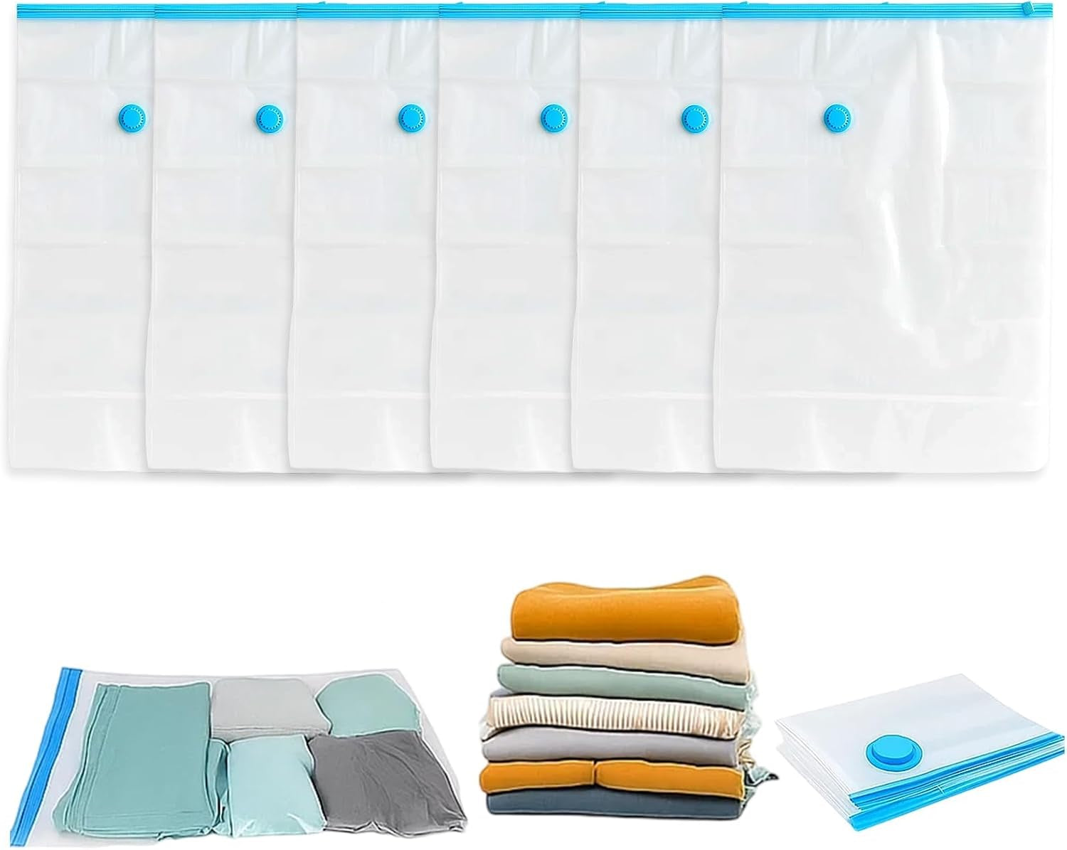 6 Pack Small Vacuum Bags for Travel, Vacuum Storage Bags for Clothes, Space Saving Vacuum Pack Bags for Seasonal Storage, Dormitory and Moving, Vacuum Pack Bags for Clothes