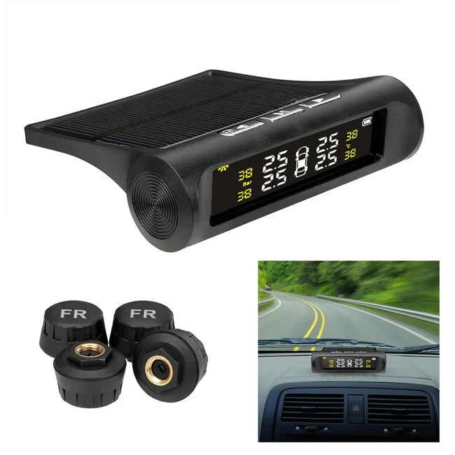 TPMS Solar Tire Pressure Sensor Car Tire Pressure Monitoring System with 4 Wheel Internal External Sensors TMPS Main Image