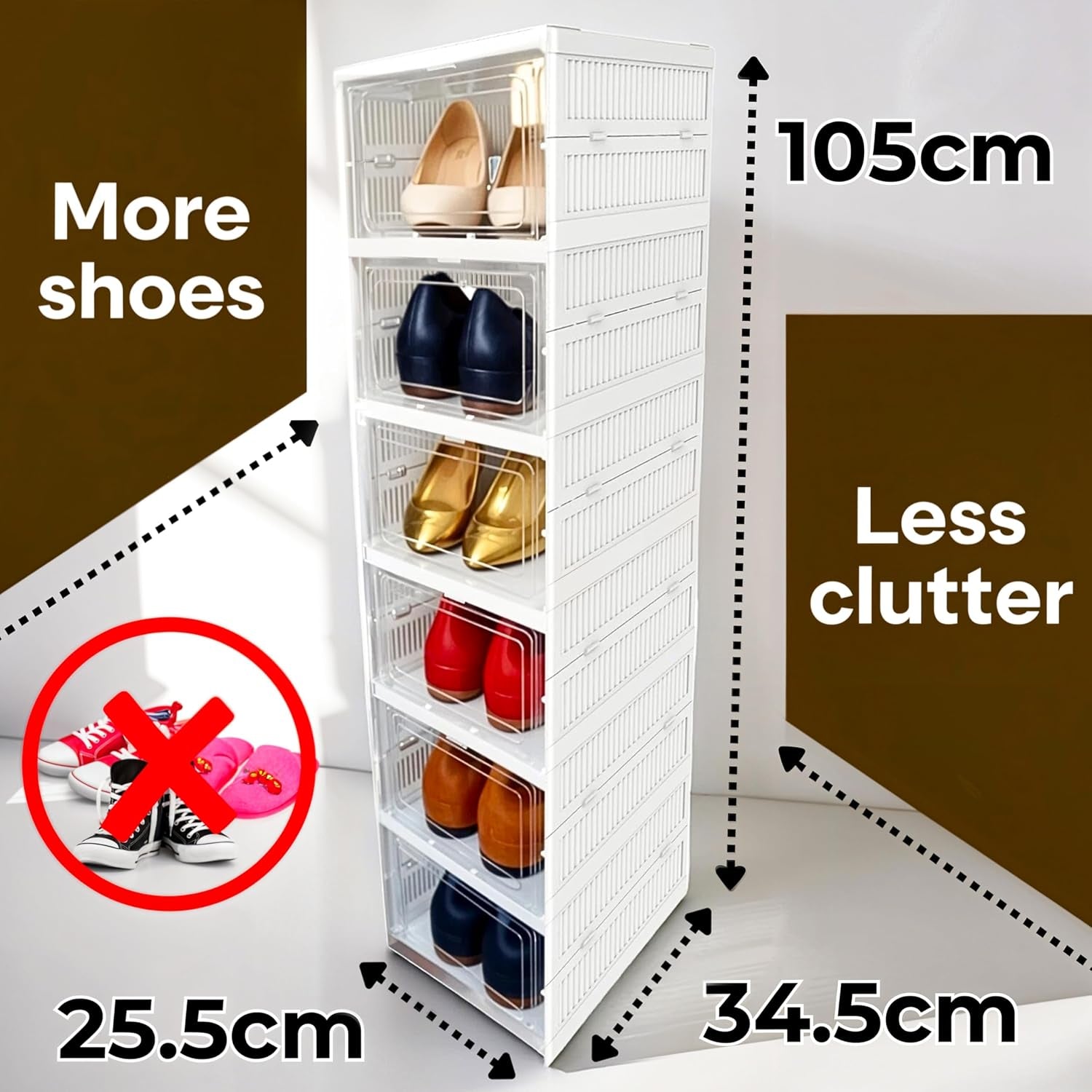 Shoes Storage Box, Installation Free 6PCS Clear Shoe Boxes Stackable Foldable, Storage Organiser for Shoes, Trainers,High Heels,Hallway,Under Bed Shoe Box,Women,Men, Fit up to UK 10