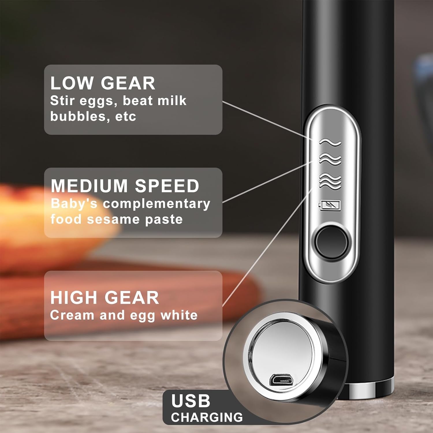 Milk Frother Foamer with Stainless Steel Stand, Rechargeable Electric Milk Frother Handheld Whisk, Drink Mixer for Latte, Cappuccino