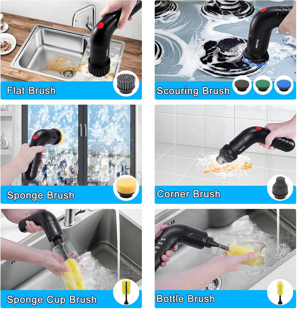 Electric Scrubber Power Spin Scrubber Cordless, Electric Spin Scrubber with 8 Brush Heads 1 Net Bag, Electric Scrubbing Brush 2 Speed, Electric Cleaning Brush for Bathroom Shower Floor Grout