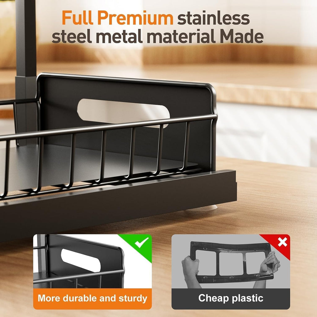 Under Sink Organizer, Pull Out Cabinet Organizer 2-Tier Slide Out Sliding Shelf under Cabinet Storage Multi-Use for under Kitchen Bathroom Sink Organizers and Storage