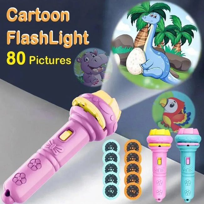 10 Cards Cartoon Projection Flashlight 80 Patterns Creative Children Flashlight Toy Projector Baby Toys Bedtime Story Book Toy Main Image