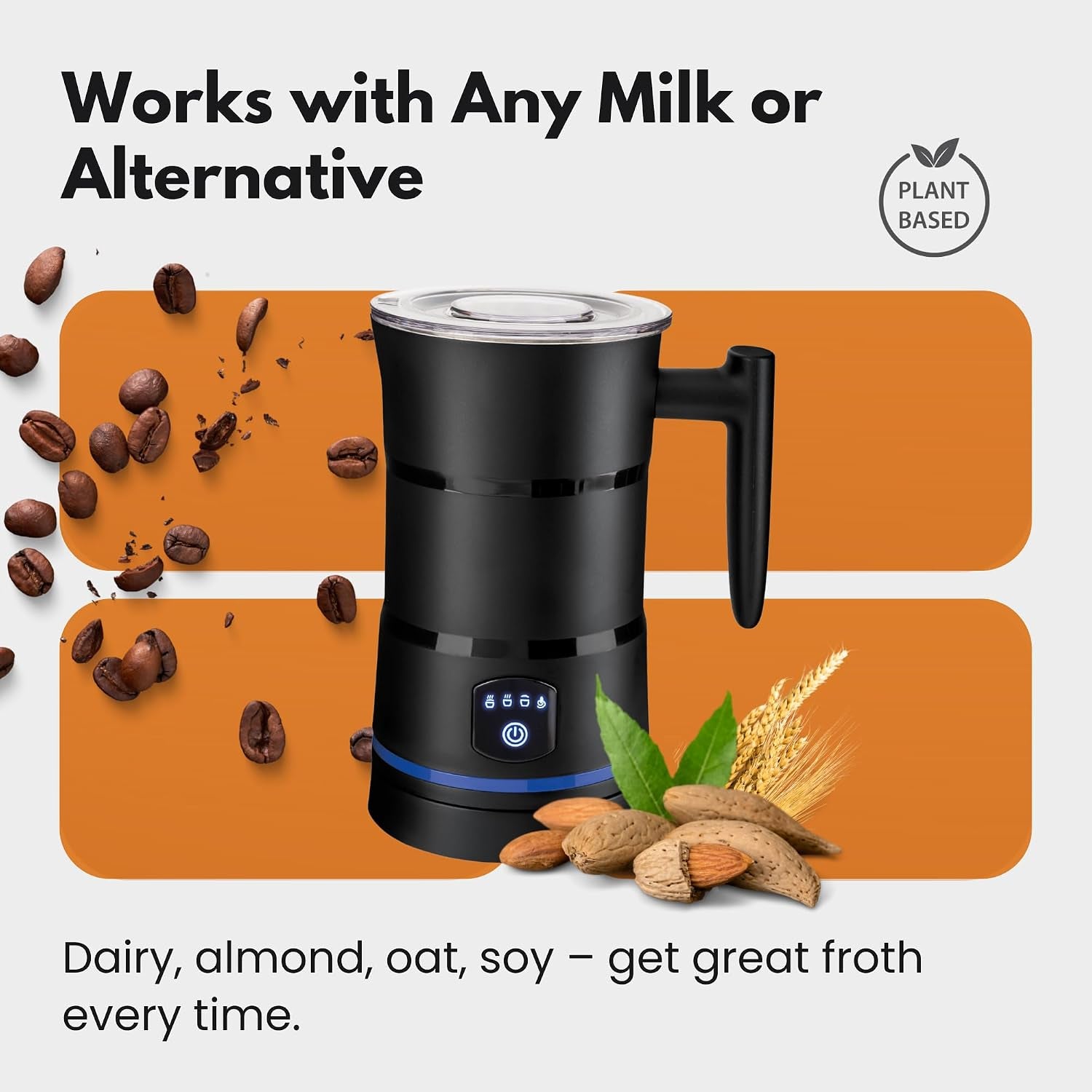 Electric Milk Frother – Professional Automatic Foam Maker for Lattes, Cappuccinos & Hot Chocolates, Stainless Steel, Whisk & Froth in Seconds, Versatile Modes – Ideal for Home & Office Use
