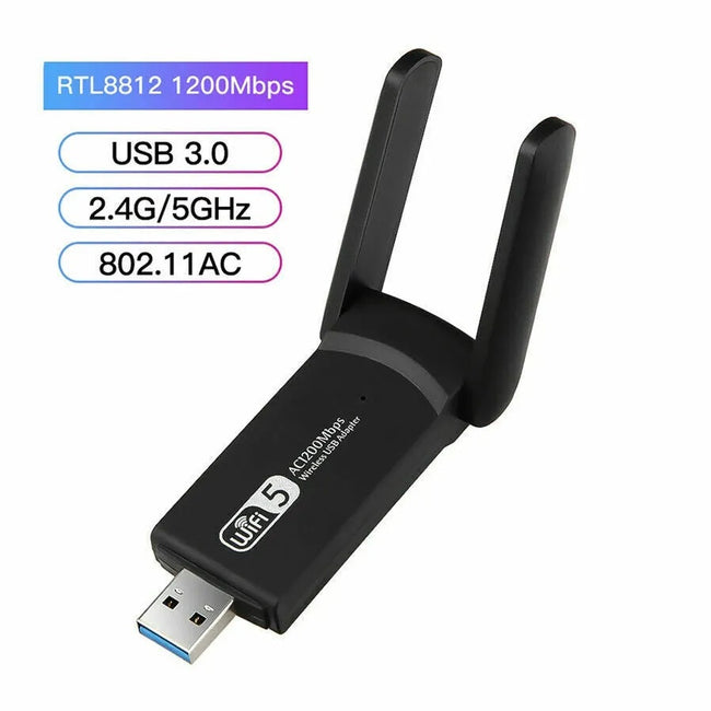 1200Mbps Long Range AC1200 Dual Band 5GHz Wireless USB 3.0 WiFi Adapter Antennas Main Image