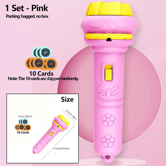 10 Cards Cartoon Projection Flashlight 80 Patterns Creative Children Flashlight Toy Projector Baby Toys Bedtime Story Book Toy Hover Image