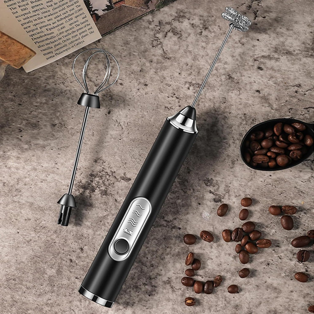 Milk Frother Foamer with Stainless Steel Stand, Rechargeable Electric Milk Frother Handheld Whisk, Drink Mixer for Latte, Cappuccino