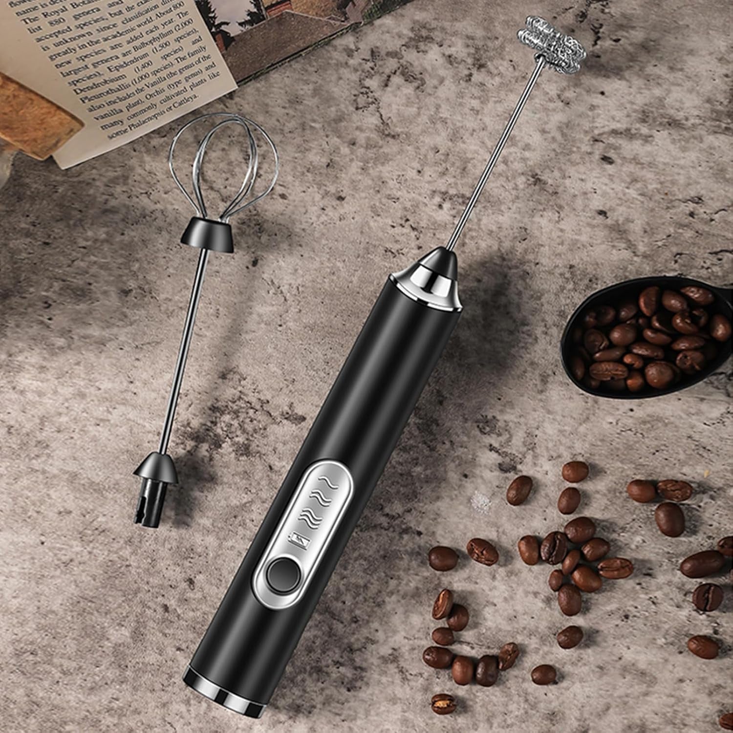 Milk Frother Foamer with Stainless Steel Stand, Rechargeable Electric Milk Frother Handheld Whisk, Drink Mixer for Latte, Cappuccino
