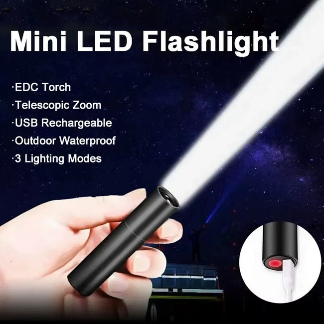 Mini Telescopic Zoom Flashlight 3 Light Mode Torch USB Rechargable Waterproof Powerful Flashlights Outdoor Portable Torch Lamp Main Image
