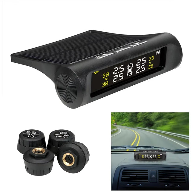 TPMS Solar Tire Pressure Sensor Car Tire Pressure Monitoring System with 4 Wheel Internal External Sensors TMPS Hover Image