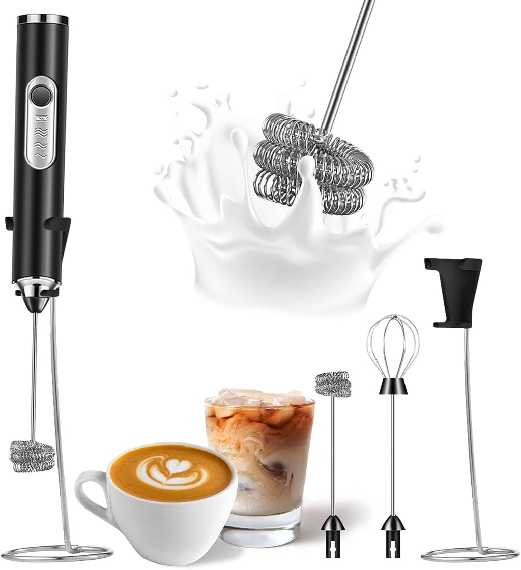Milk Frother Foamer with Stainless Steel Stand, Rechargeable Electric Milk Frother Handheld Whisk, Drink Mixer for Latte, Cappuccino
