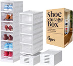 Shoes Storage Box, Installation Free 6PCS Clear Shoe Boxes Stackable Foldable, Storage Organiser for Shoes, Trainers,High Heels,Hallway,Under Bed Shoe Box,Women,Men, Fit up to UK 10