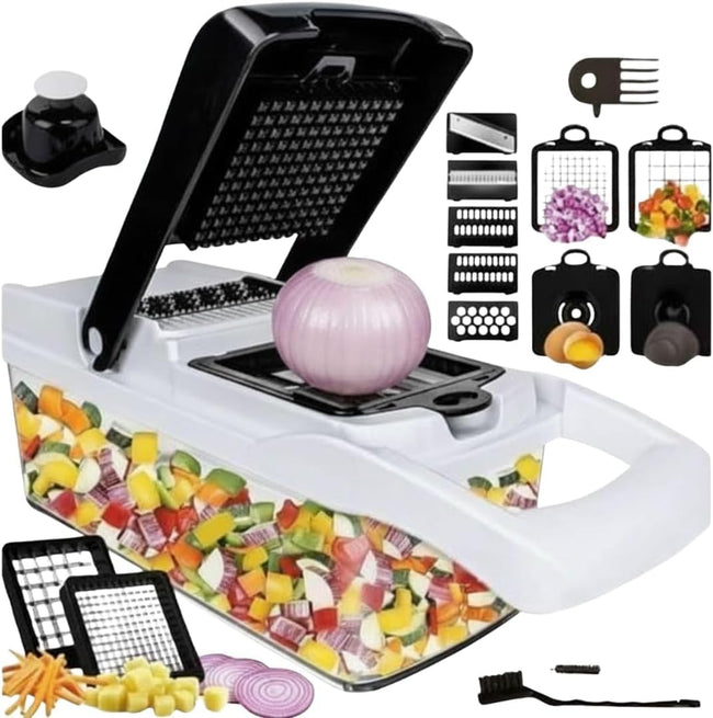 Vegetable Chopper, Vegetable Chopping, 18-In-1 Deluxe Vegetable Chopper Kitchen Gifts | Onion Chopper & Dicer | Peeler, Spiralizer, Lemon Squeezer, Egg Slicer & Seperator Hover Image