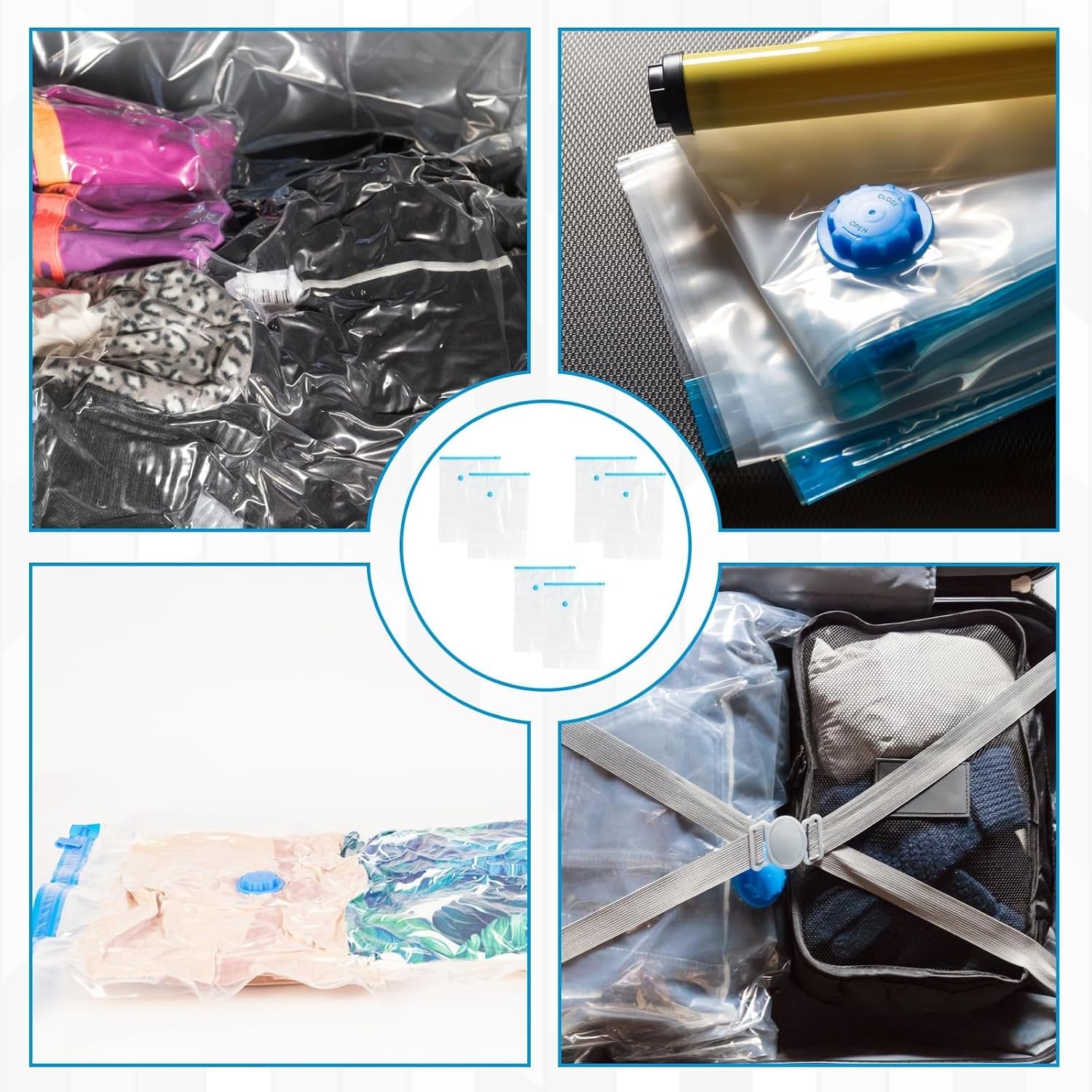 6 Pack Small Vacuum Bags for Travel, Vacuum Storage Bags for Clothes, Space Saving Vacuum Pack Bags for Seasonal Storage, Dormitory and Moving, Vacuum Pack Bags for Clothes
