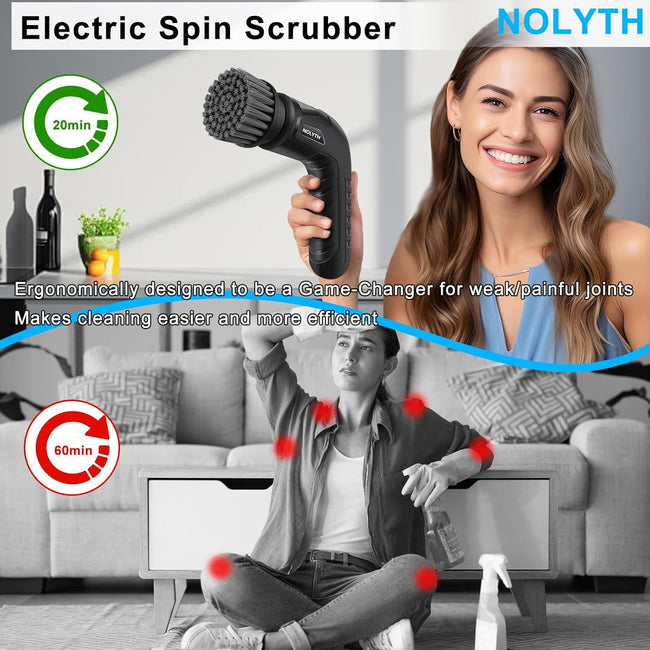 Electric Scrubber Power Spin Scrubber Cordless, Electric Spin Scrubber with 8 Brush Heads 1 Net Bag, Electric Scrubbing Brush 2 Speed, Electric Cleaning Brush for Bathroom Shower Floor Grout Main Image