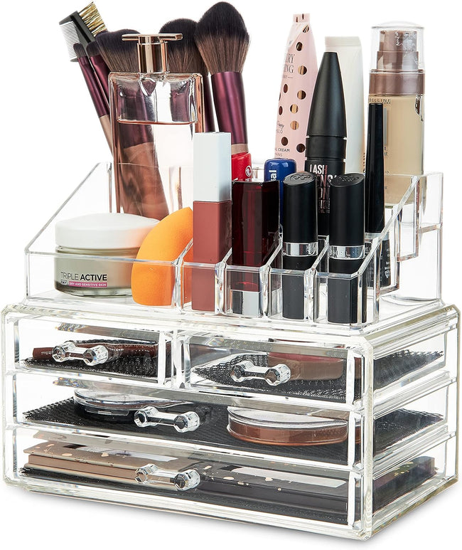 Make up Organiser for Women Teenagers Acrylic Drawers Makeup Storage 12Cm X 24Cm X 22Cm Clear Bathroom Bedroom Dressing Table Organiser Jewellery Beauty Skincare 4 Tier Cosmetic Storage Box Hover Image