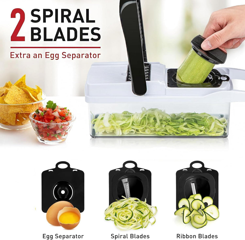 Vegetable Chopper, Vegetable Chopping, 18-In-1 Deluxe Vegetable Chopper Kitchen Gifts | Onion Chopper & Dicer | Peeler, Spiralizer, Lemon Squeezer, Egg Slicer & Seperator