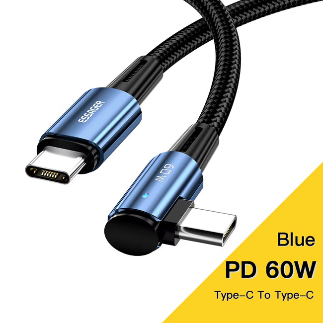 100W USB Type C to USB C Cable 90 Degree Angle for Ipad Macbook Pro Xiaomi Samsung Huawei Fast Charging Type-C Date Wire Hover Image