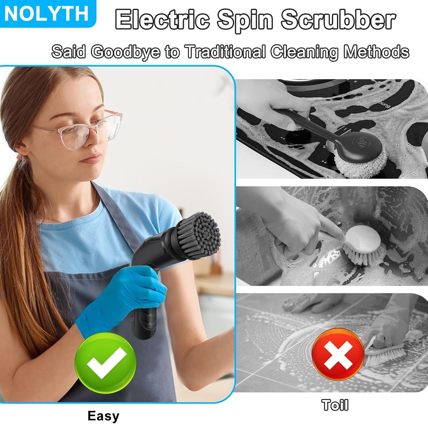 Electric Scrubber Power Spin Scrubber Cordless, Electric Spin Scrubber with 8 Brush Heads 1 Net Bag, Electric Scrubbing Brush 2 Speed, Electric Cleaning Brush for Bathroom Shower Floor Grout