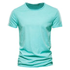 Brand Quality 100% Cotton Men T-Shirt V-Neck Fashion Design Slim Fit Soild T-Shirts Male Tops Tees Short Sleeve T Shirt for Men