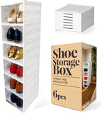 Shoes Storage Box, Installation Free 6PCS Clear Shoe Boxes Stackable Foldable, Storage Organiser for Shoes, Trainers,High Heels,Hallway,Under Bed Shoe Box,Women,Men, Fit up to UK 10