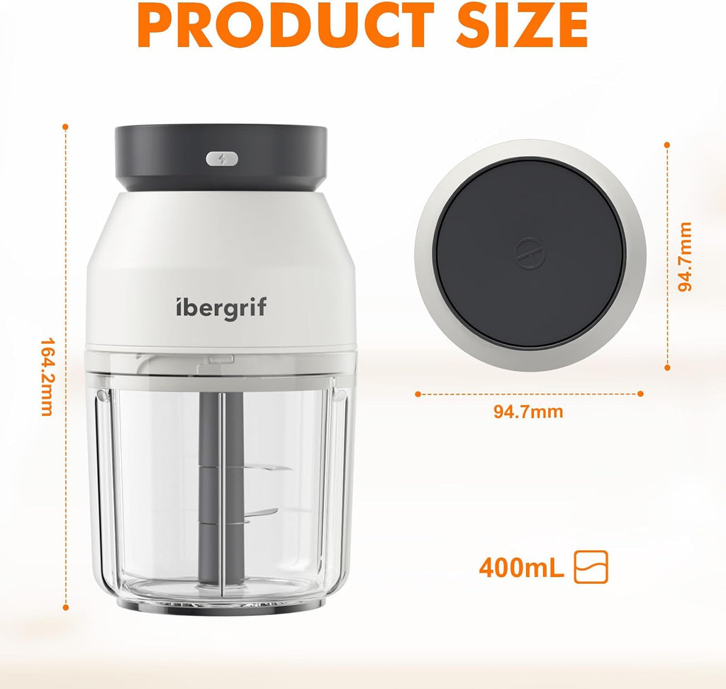 M503 Food Chopper Electric, Mini Chopper Food Processor, 400Ml Blender Bowl, One Touch Operation, BPA Free, USB Charging, Portable Food Blender for Chopping Baby Food, Meat, Fruit, Vegetable
