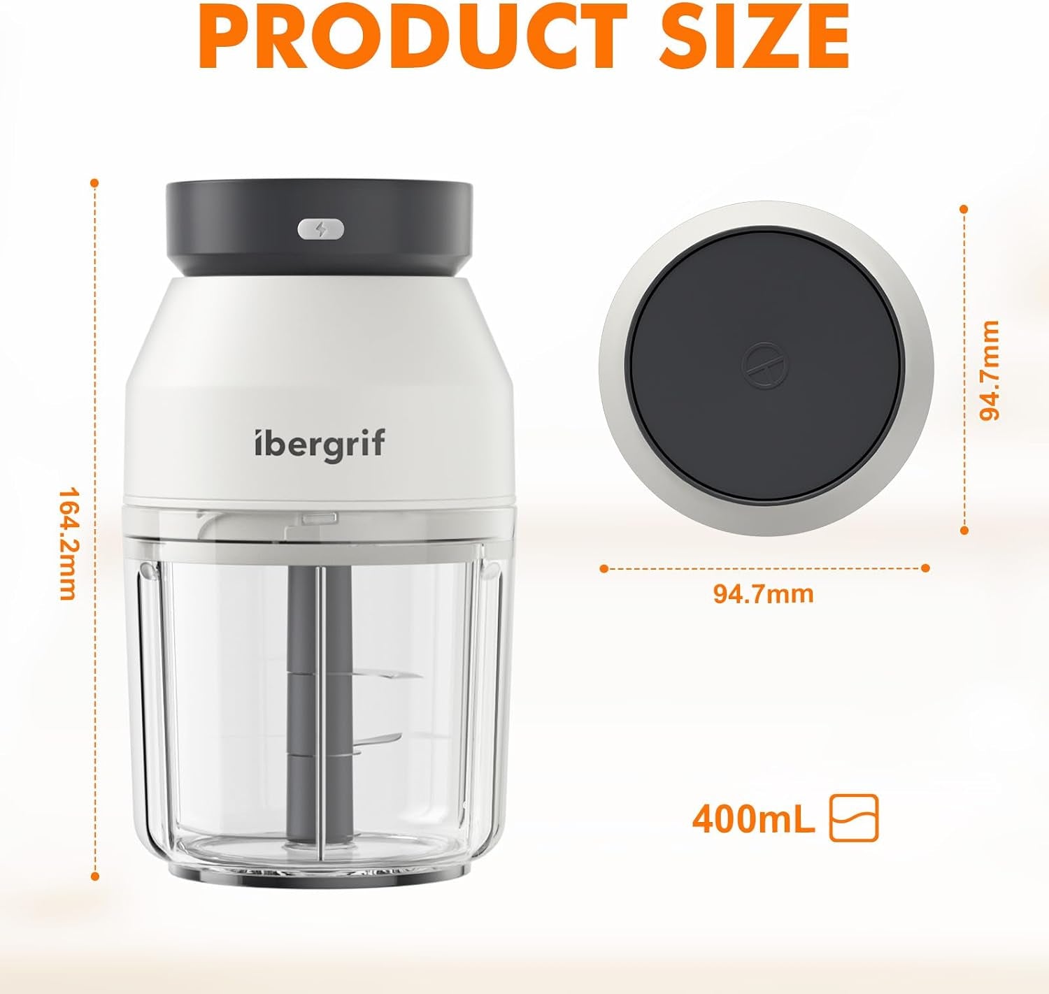 M503 Food Chopper Electric, Mini Chopper Food Processor, 400Ml Blender Bowl, One Touch Operation, BPA Free, USB Charging, Portable Food Blender for Chopping Baby Food, Meat, Fruit, Vegetable