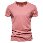 Brand Quality 100% Cotton Men T-Shirt V-Neck Fashion Design Slim Fit Soild T-Shirts Male Tops Tees Short Sleeve T Shirt for Men