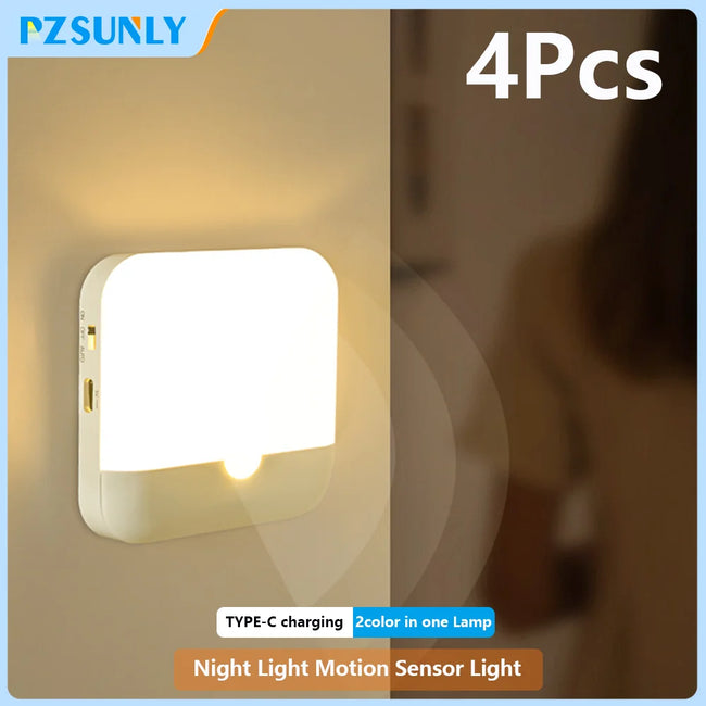 Motion Sensor Light Led Usb TYPE-C Charging Square Lamp for Bedroom Kitchen Stair Hallway Wardrobe Cupboard Lighting Night Light Main Image