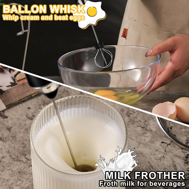 Milk Frother Foamer with Stainless Steel Stand, Rechargeable Electric Milk Frother Handheld Whisk, Drink Mixer for Latte, Cappuccino Main Image