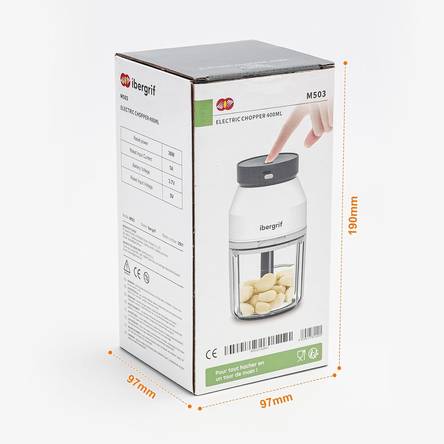 M503 Food Chopper Electric, Mini Chopper Food Processor, 400Ml Blender Bowl, One Touch Operation, BPA Free, USB Charging, Portable Food Blender for Chopping Baby Food, Meat, Fruit, Vegetable